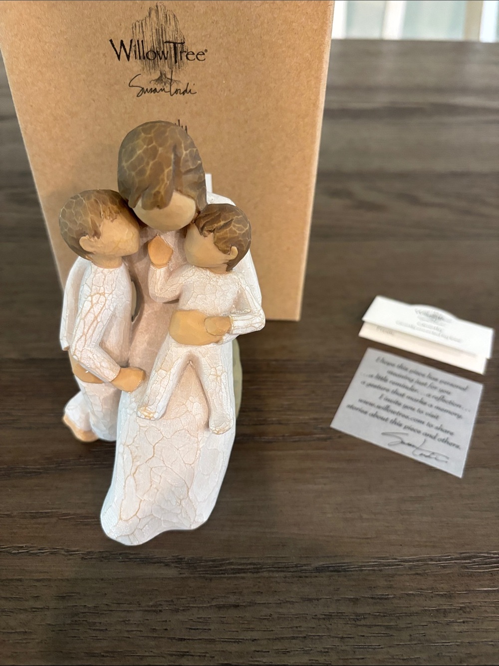 Willow Tree “Quietly” Mother Embracing Two Children Figurine in White and Brown
